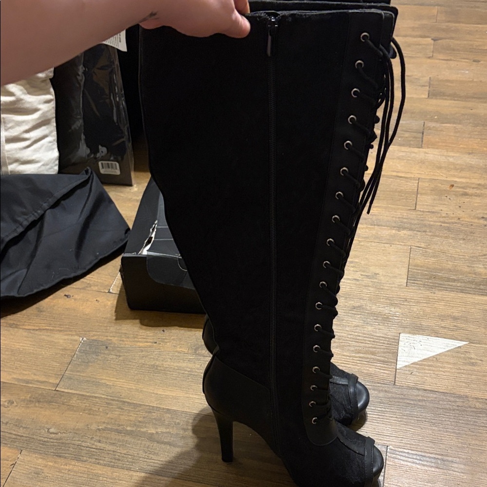 torrid Black Lace-Up Peep-Toe Over-the-Knee Heeled Boots